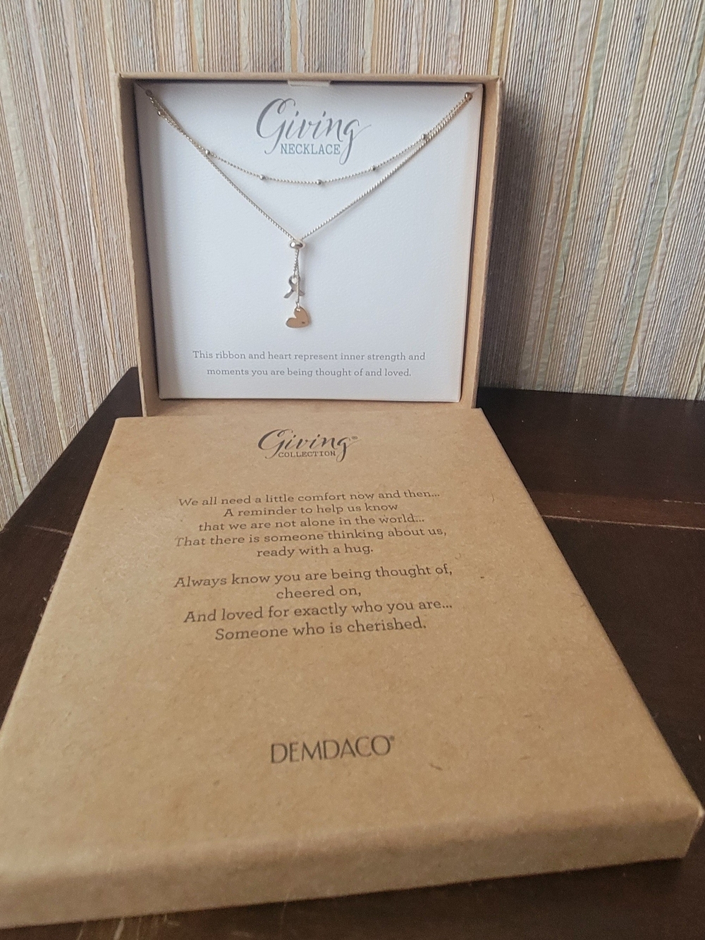 Demdaco Gold Double-Layer Heart & Ribbon Necklace NWT